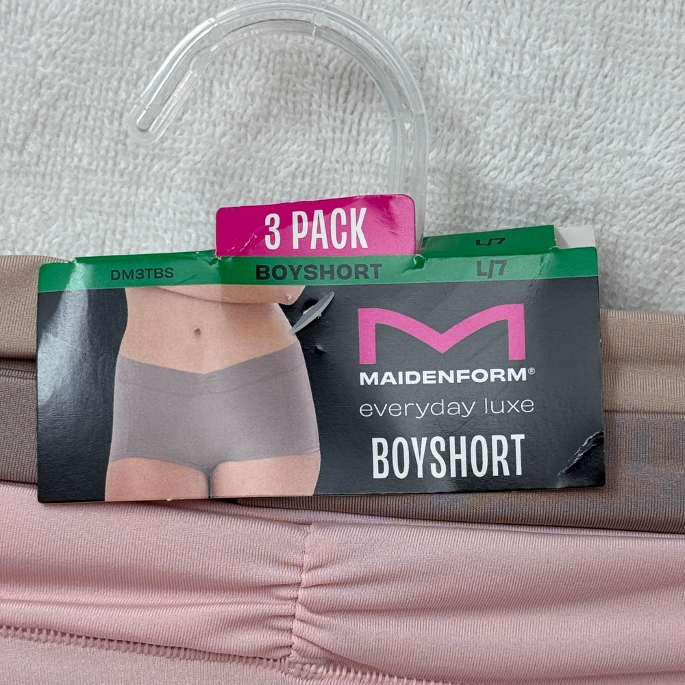Maidenform Everyday Luxe Boyshort Panties 3 Pack Nude Pink Mid Rise DM3TBS Sz L - Picture 2 of 6